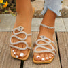 Women’s Snake Pattern Rhinestone Slide Sandals - Elegant Flat Summer Shoes, Non-Slip PU Cover, Open Toe, Stylish Beach & Party Wear, Ladies Sandals