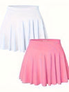 2pcs Women's Stretchy Flowy Mini Skirts - Light Blue & Pink, High Waist, Casual A-Line Cut, Soft Nylon Blend, Perfect for Casual Attire