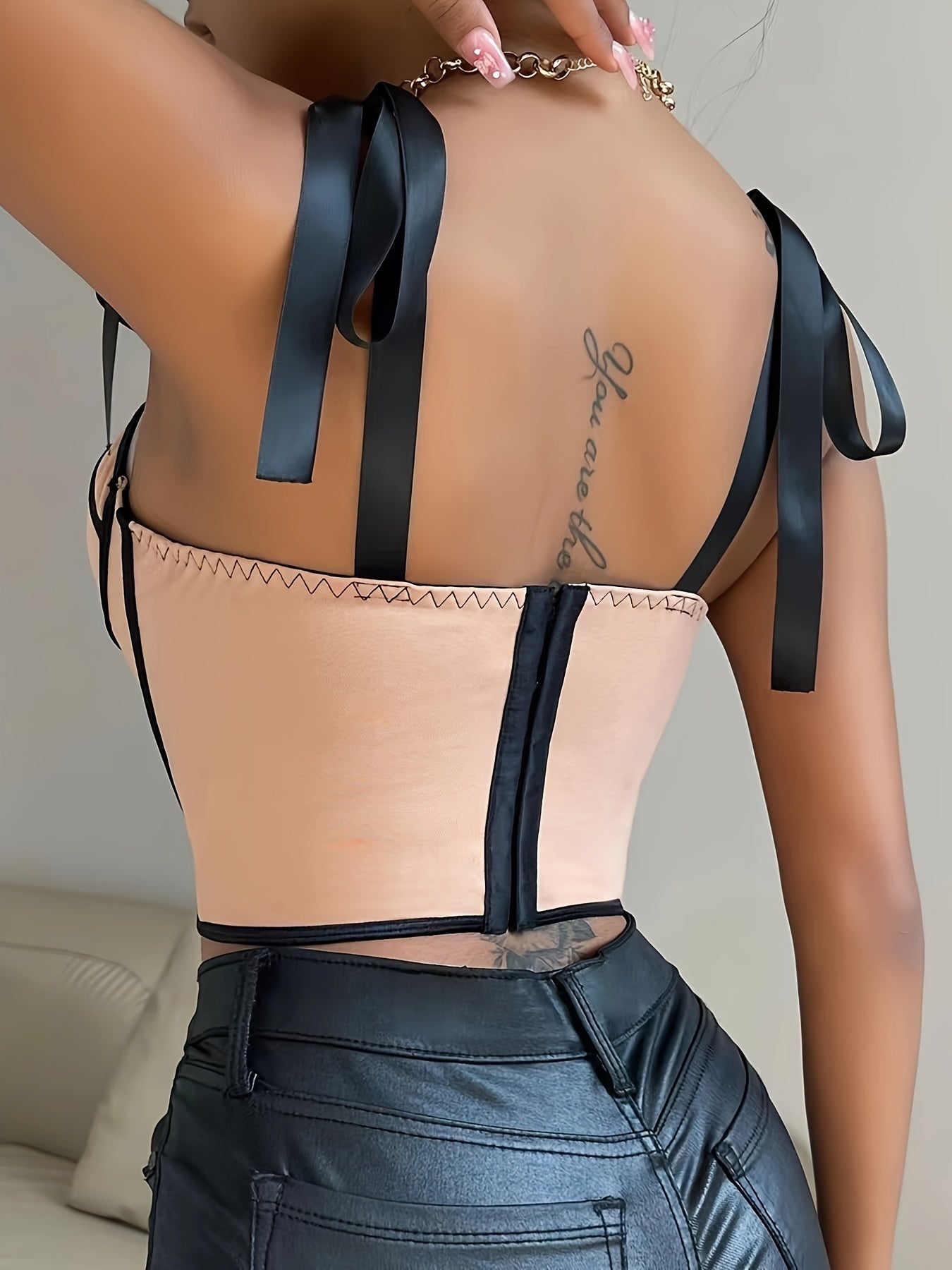 Elegant Black and White Ribbon-Embellished Mesh Cami Top with Color Block Design and Boning Detail - Sexy Spring/Summer Collection for Women, Womens Fashion|Elegant Halter Top| Delicate Lacing