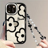 Stylish Adorable Cartoon Black Floral Heart Wrist Strap Clear Soft Case for Iphone Models 11, 12, 13, 14, 15, 16 Pro Max And Plus, Offering Shockproof Protection.