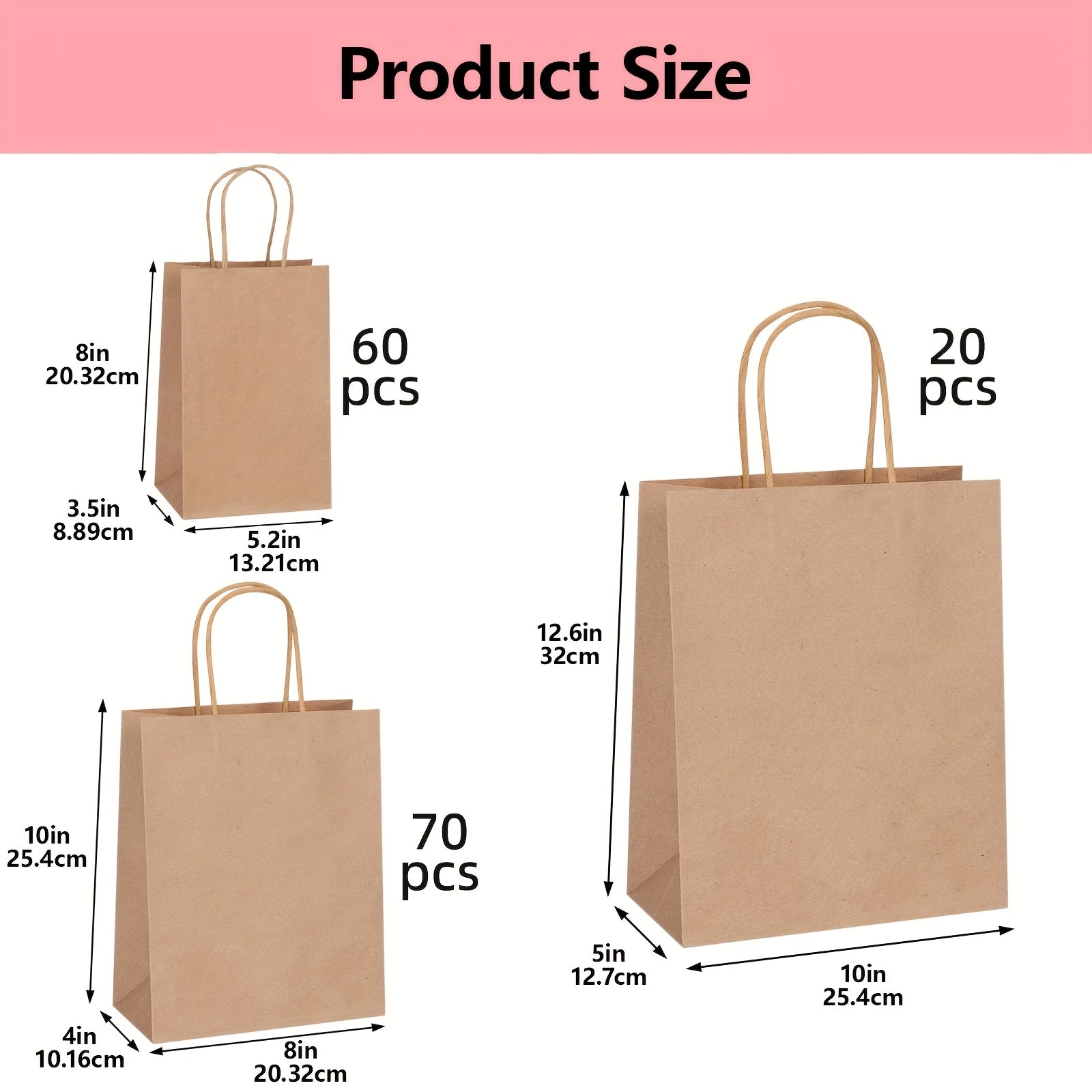 Superlele 150pcs Paper Bags In 3 Sizes, Brown Paper Bags With Handles Gift Bags Bulk, Kraft Paper Bags For Wedding Gift Wrapping, Shopping Bags, Retail Bags, Party Bags, Favor Bags And Mother'S Day Gift Wrapping, 8/10/12 Inch