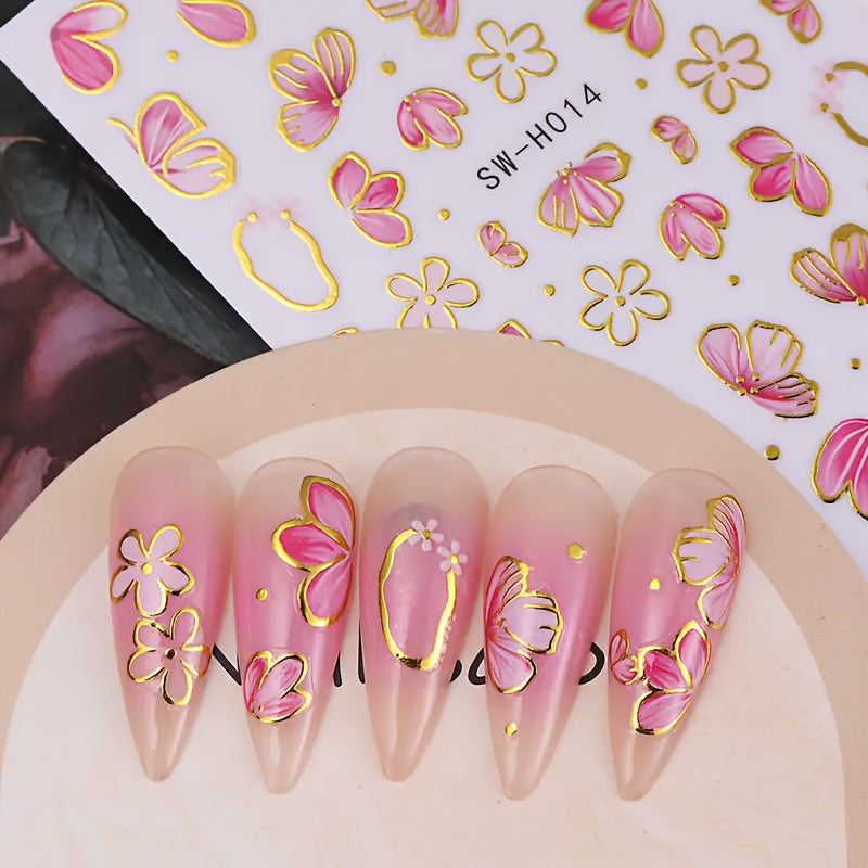 New Hot Stamping Flower Nail Stickers in INS Style Cross-border Y2K Golden Bow Small White Flowers Spring and Summer Nail Decals