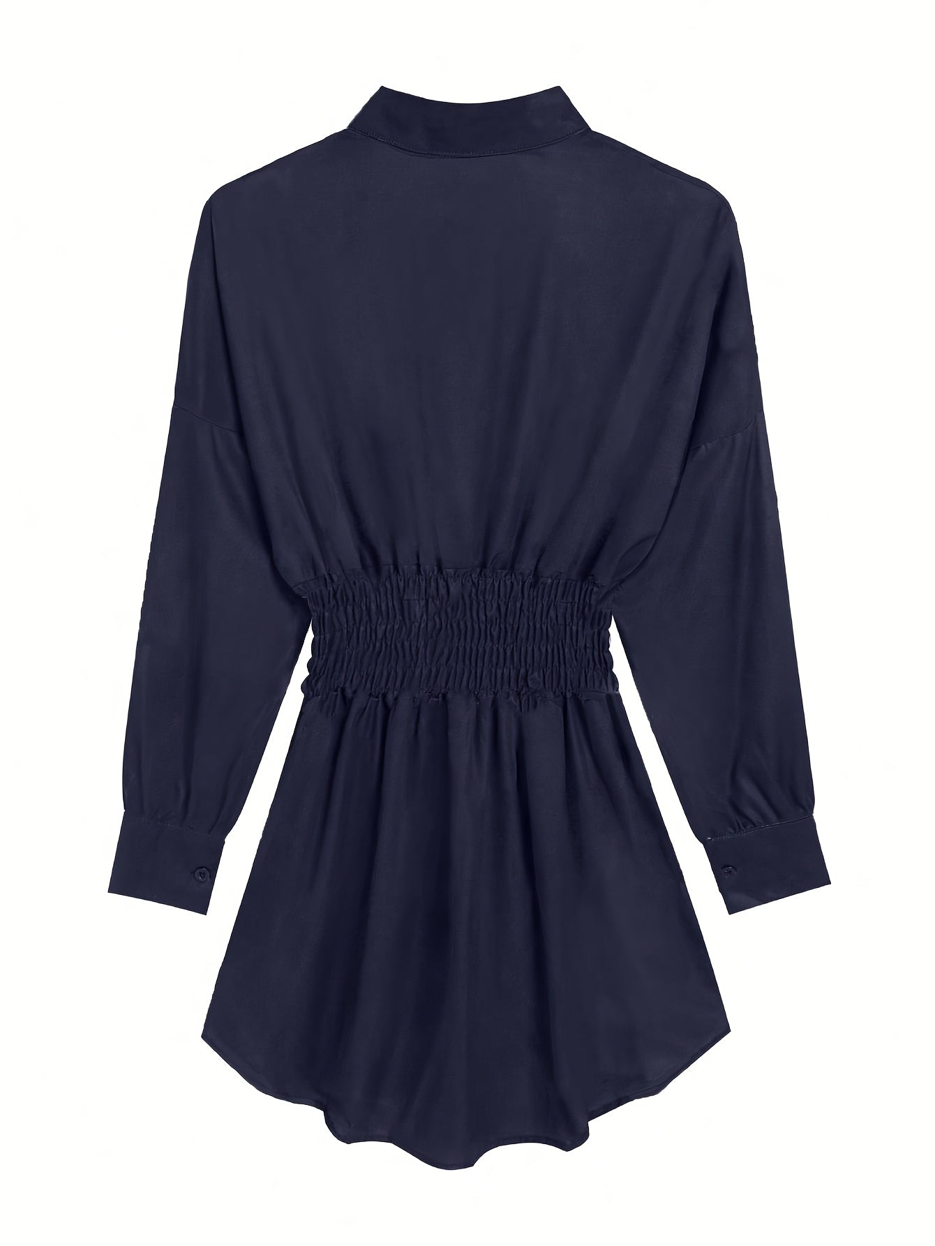 Women's Chic Navy Blue Long Sleeve Shirt Dress with Letter Print - Casual Polyester, Button-Up Collared Design, Machine Washable - Perfect for Spring/Summer/Fall, Seasonal Fashion|Collared Attire|Woven Textile