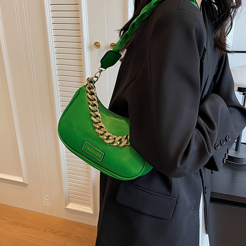 Stylish Women's Shoulder Bag with Adjustable Golden Chain Strap - Elegant Crossbody Handbag in Black, Khaki, or Orange, Perfect for Casual or Formal Occasions, Ladies Handbags