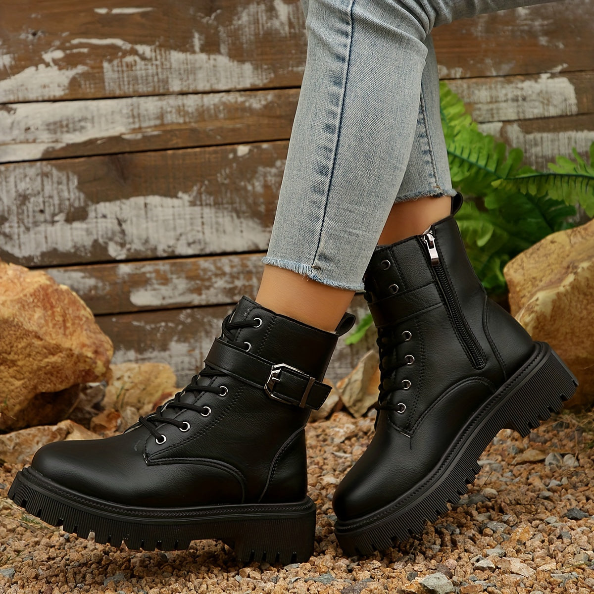 1pr Women's Mid-Calf Fleece-Lined Riding Boots, Plain Toe, Man-Made Upper, Fabric Inner & Insole, PVC Sole
