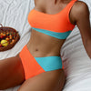Contrast Color Asymmetrical 2 Piece Set Bikini, One Shoulder High Cut Swimsuits, Women's Swimwear & Clothing