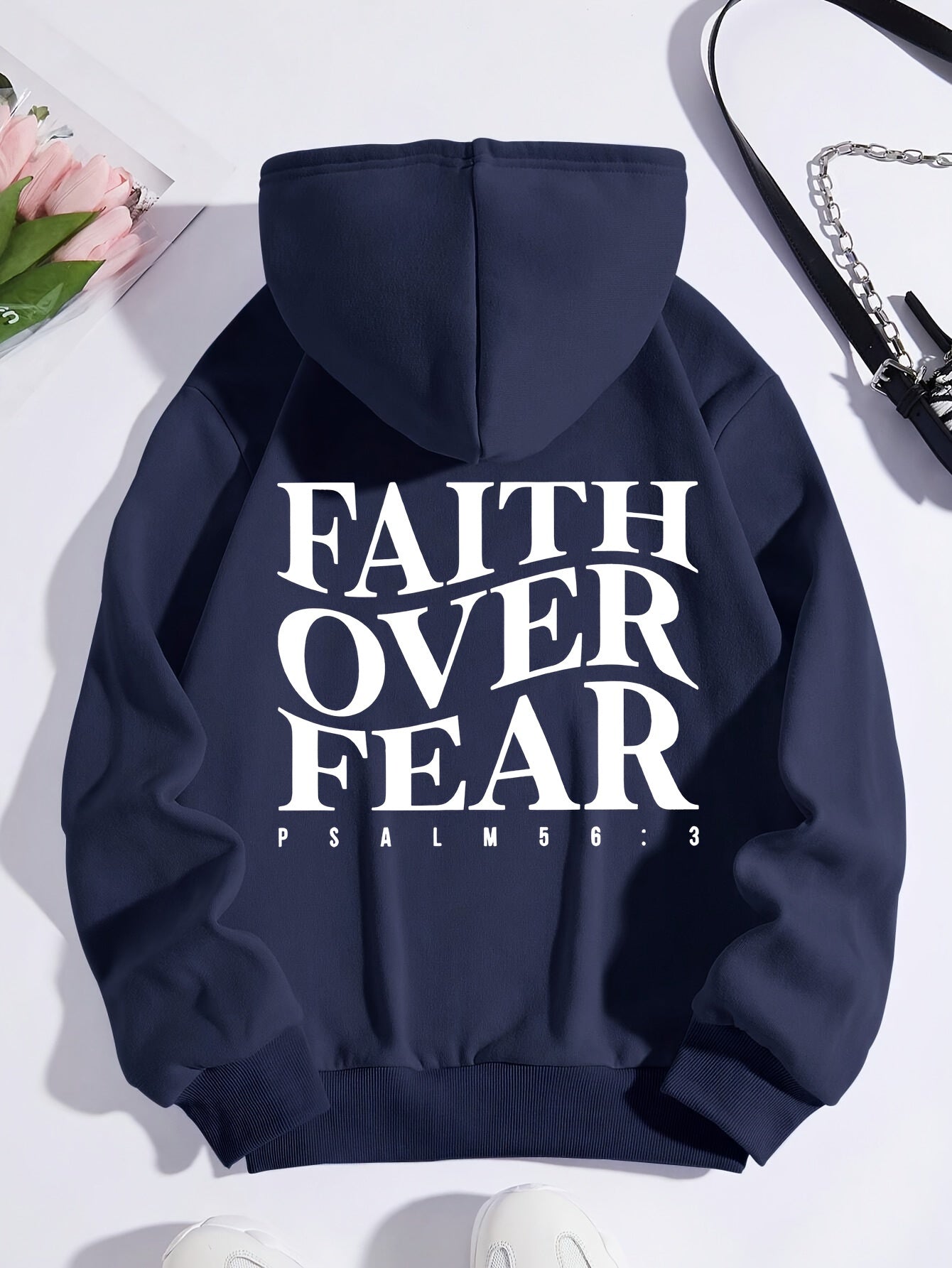 Faith Over Fear Inspirational Hoodie - Long Sleeve Sweatshirt with Kangaroo Pocket and Adjustable Drawstring