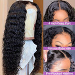 Deep Wave Lace Front Wigs Human Hair 180% Density 4X4 Transparent Lace Closure Wigs for Women Wet and Wavy Lace Frontal Wigs Glueless Wigs Pre Plucked with Baby Hair Natural Color (18 Inch)