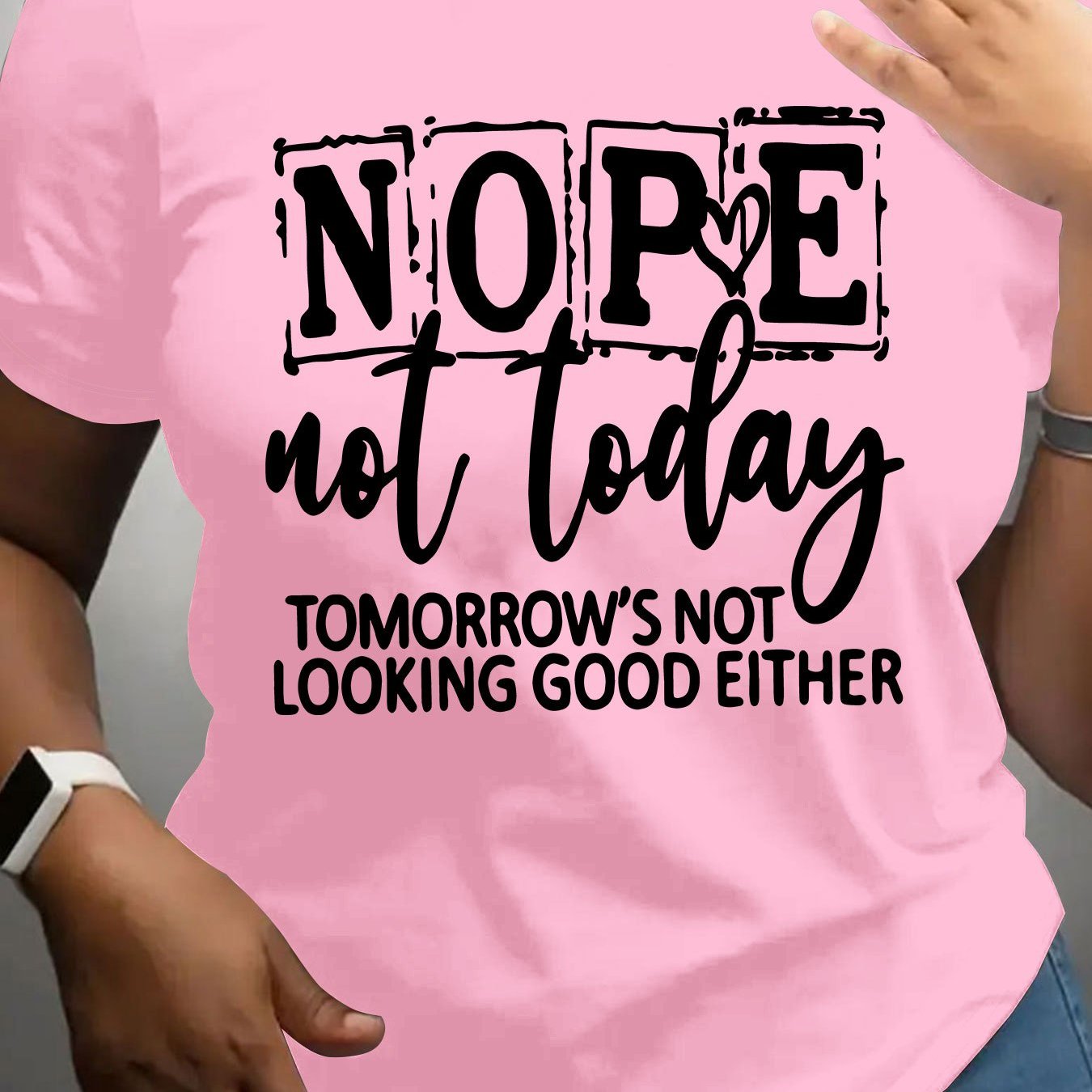 Women'S Casual NOPE Letter Print T-Shirt, 100% Polyester Knit Fabric, Crew Neck, Short Sleeve, Regular Length, Alphabet Pattern, All-Season Top