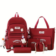 5 - Piece Set of Solid - Color Student Backpack Sets, Large - Capacity And Multifunctional, with Adorable Charms And Badges