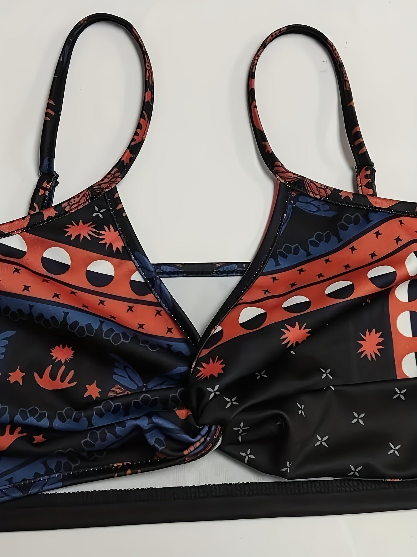 Sexy Butterfly Print Two-piece Set, Backless Crop Halter Top & Wide Leg Pants Outfits, Women's Clothing