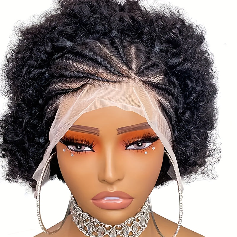 200% Density Short Wig Kinky Curly Human Hair Wig 13x4 Short Afro Kinky Curly Braided Lace Wigs Hand-Braided Box Braids With Short Curly Style Daily Wear & Festival Hair Wig