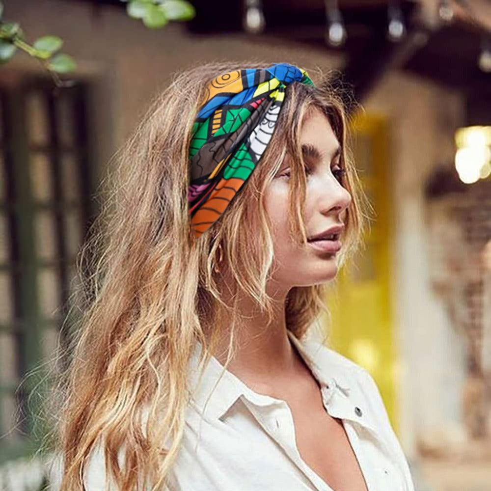 4pcs Polyester Wide Headbands for Women, Bohemian Sports, African Knot Design, Non-Slip Yoga Headband for Normal Hair