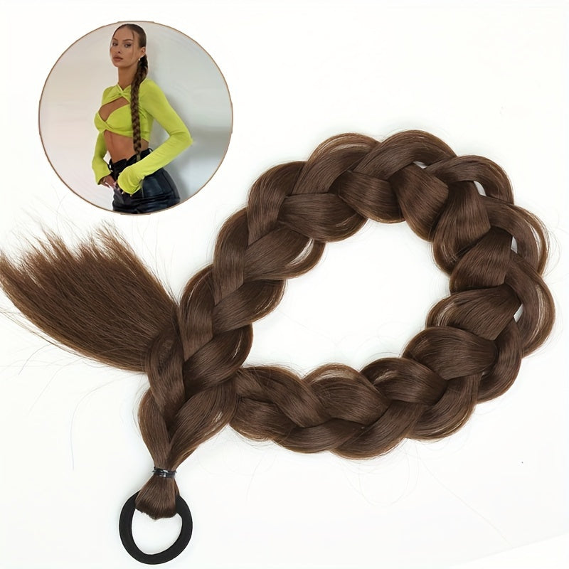 Braided Long Ponytail Extensions With Elastic Band Hair Synthetic Fiber 24Inch Blonde Braids Pony Tail Hair Accessories For Party Daily Use Halloween Christmas