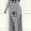 Chic Nope Casual Two-piece Outfit Set - Fashionable Letter Print Top with Trendy Dipped Hem & Slim-fit Pants - Comfortable Long Sleeve Womens Clothing for Stylish Everyday Wear