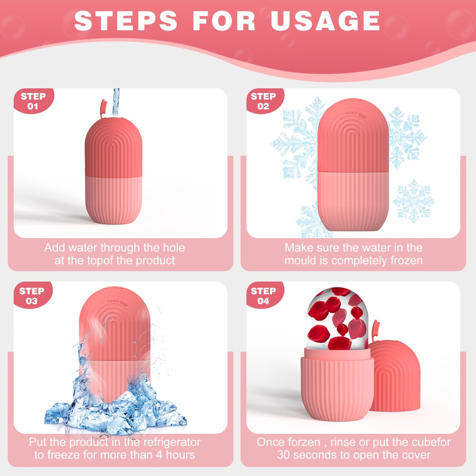 Silicone Ice Roller for Face – Cooling Skincare Tool with Ergonomic Handle, Gel Core & Ribbed Design for Puffiness, Circulation & Glow – Fragrance-Free, Battery-Free