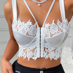 Vibrant Floral Embroidery Semi Sheer Vest Top - Camisoles & Tanks with Elastic Breathable Fabric, Sexy Front Closure, and Lingerie-Grade Comfort - Perfect for Women's Lingerie and Underwear Needs