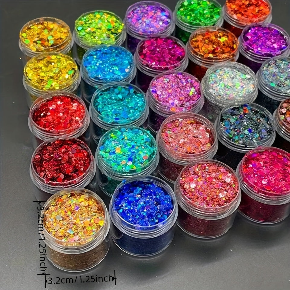 25 Jars/set Iridescent Nail Art Glitter Sequins Set Holographic Colorful Sparkly Hexagon Flakes Bottled Nail Sequins
