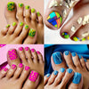 96pcs (4Pack)Reusable Nail Stickers with Mixed Color Short Squares, Glossy Surface, Leaf And Flower Patterns, Suitable for Spring And Summer Fashion Press Nail Stickers