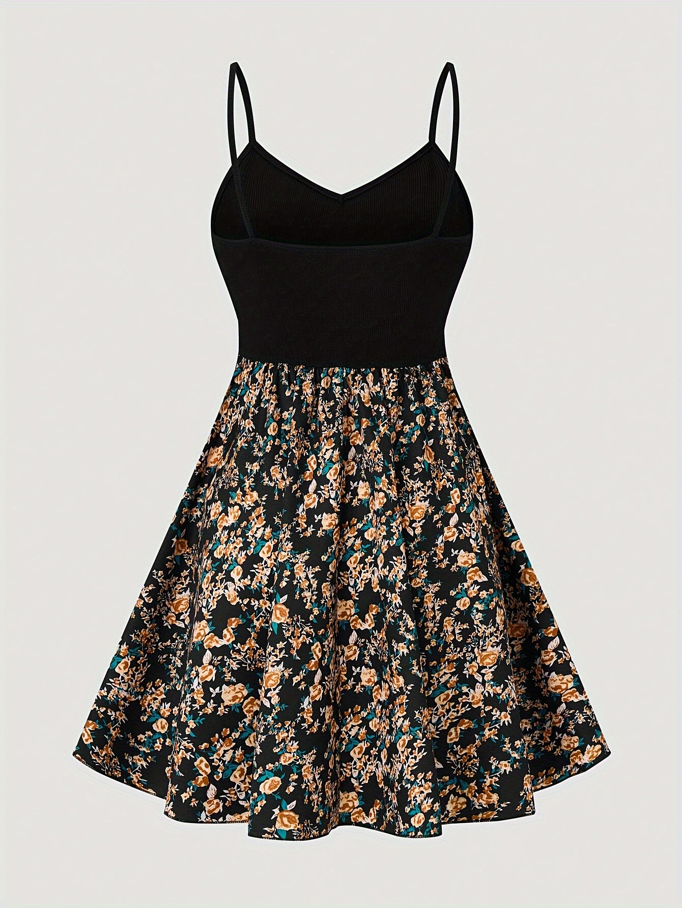 Small Floral Print Spliced Dress with Halter Neck