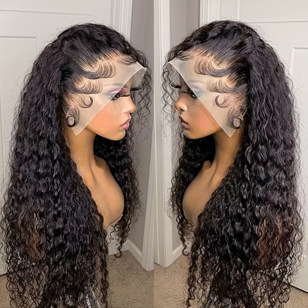 24/32 Inch Curly Wave Lace Front Wig for Women - 13x4 Glueless Deep Part Synthetic Heat Resistant Fiber Wig with, 180% Density Loose Wavy Hairpiece for Halloween Christmas Daily Party Use, Party Hairpiece | Wig | Easy Wear Wi