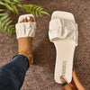 Lightweight Women's Slide Sandals, Pleated Design Casual Square Open Toe Flat Summer Shoes