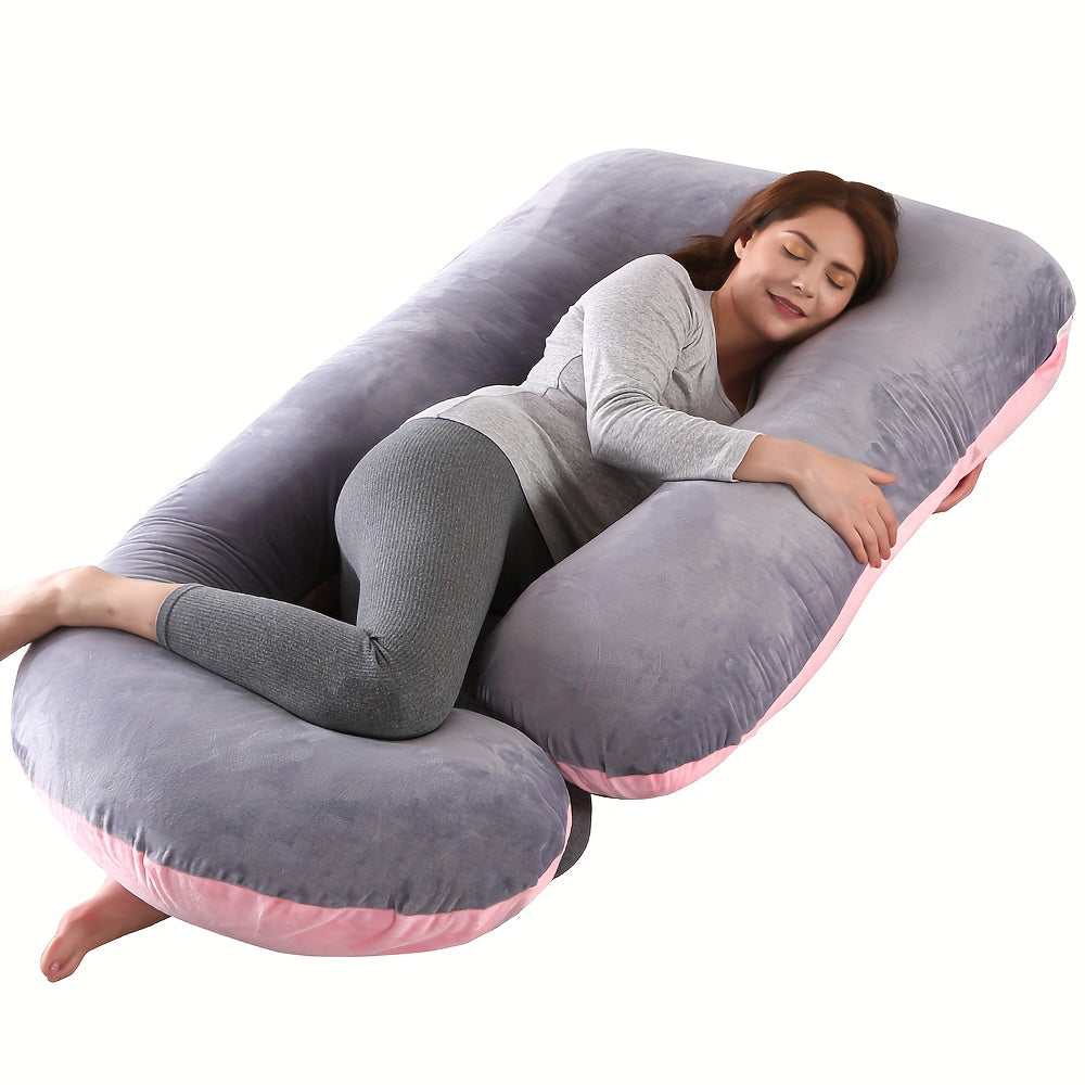 62 Inch J-Shaped Body Pillow with Removable Velvet Cover - Machine Washable Medium-Soft Support Pillow for Full-Body Comfort, White Home & Bedroom Essential, Pillows for Sleeping