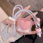 5-Pack Pink Heart-Shaped TPU Charger Protector with Cable Wrap, Compatible with iPhone 18W/20W Fast Charging, Soft Protective Case Accessory Without Battery