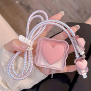 5-Pack Pink Heart-Shaped TPU Charger Protector with Cable Wrap, Compatible with iPhone 18W/20W Fast Charging, Soft Protective Case Accessory Without Battery