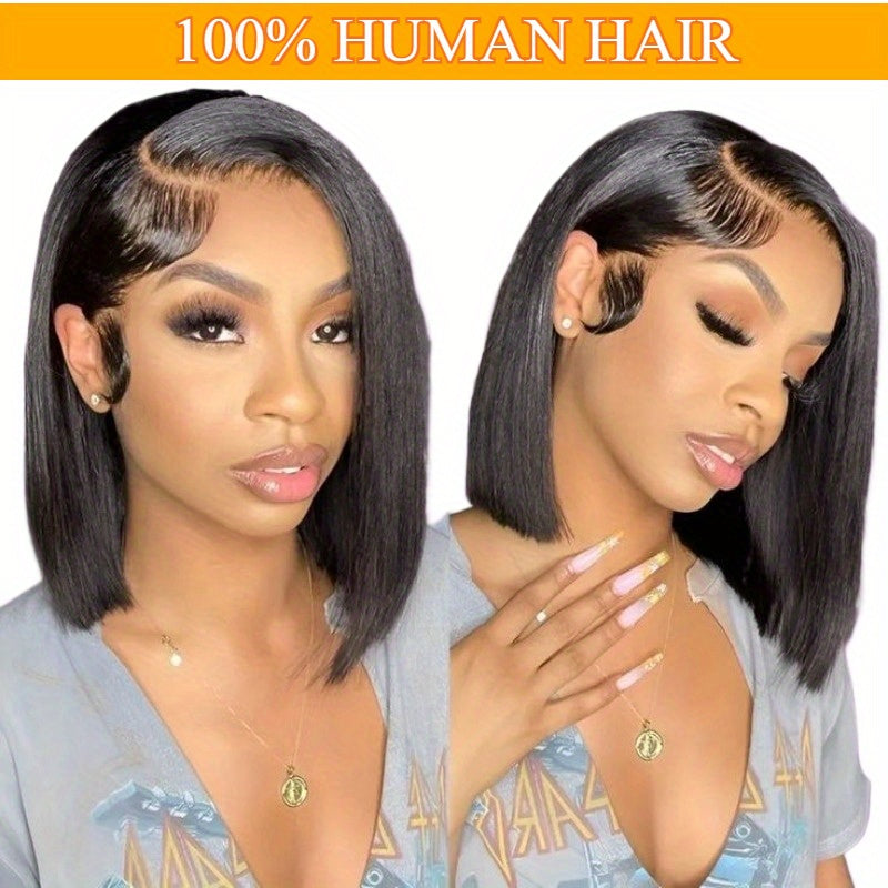 Elegant Straight Bob Wig - 200% Density 13x4 HD Lace Front, Pre-Plucked with Baby Hair, Glueless Brazilian Human Hair, Shoulder-Length Bob Style for Women, Natural Look, 100% Real Human Hair, Short Hair Wig