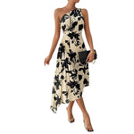 Long Sleeveless Mid-length Dress With An Irregular Leaf Print