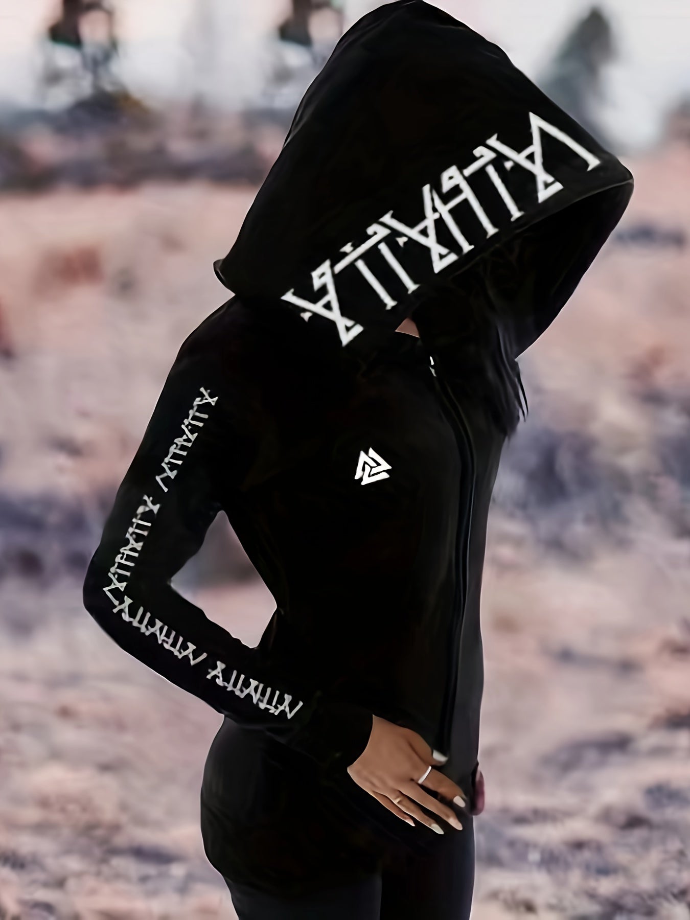 Vintage Gothic Chic Hoodie - Fashion Hoodies - Long Sleeve Drawstring Casual Zipper Sweatshirt with Viking Pattern for Women - Comfortable and Stylish Winter Wear