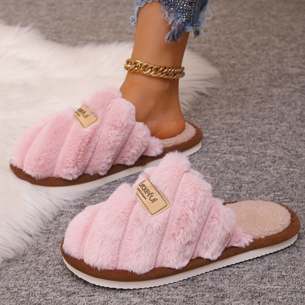 Cozy All-Season Non-Slip Striped Slip-on Slippers - Unisex Casual Fabric Upper/Inner EVA Sole Shoes - Hand Washable Comfort Indoor Floor Footwear