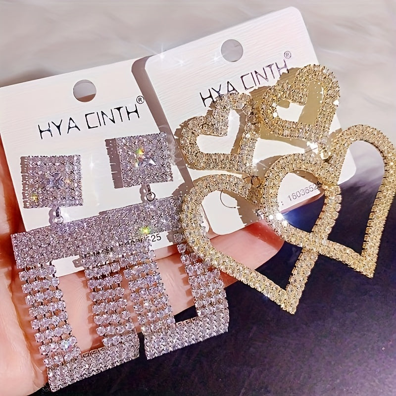 10 Pairs/ Lot Shiny Zircon Decor Dangle Earrings Simple Luxury Style Zinc Alloy Jewelry Gift For Friends