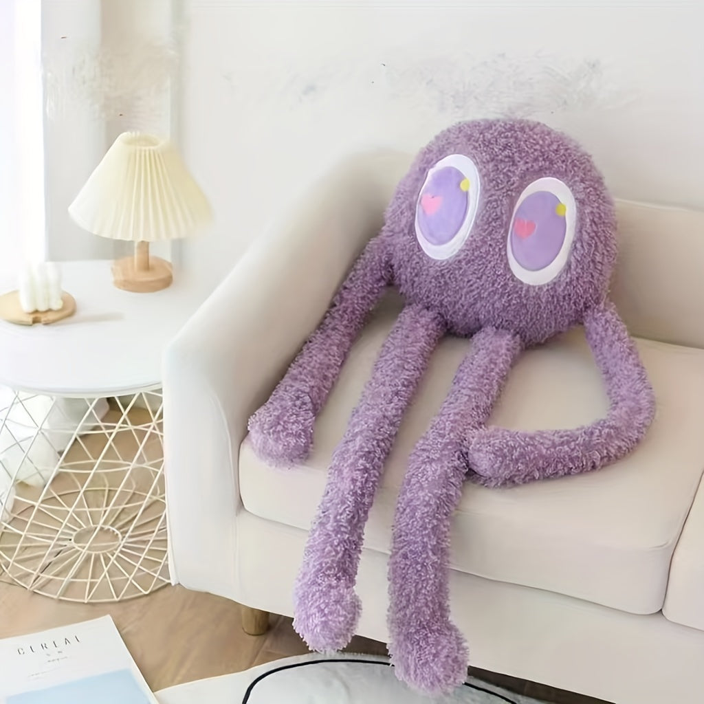 35.4-Inch Giant Plush Octopus Doll Pillow - Cute Long-Legged Stuffed Animal with Expressive Eyes, Soft Polyester Fabric, Green & Purple Options, Perfect for Youngsters' Room Decor, Birthday & Holiday Gifts