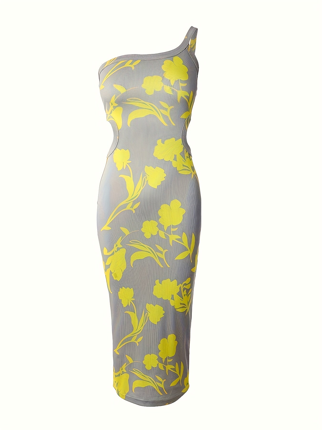 Ombre One Shoulder Ribbed Knit Dress, Sexy Hollow Bodycon Dress For Spring & Summer, Women's Clothing