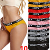 10-Pack Elegant Cotton Seamless Underwear for Women, Comfortable Knit Fabric, Solid Color with Heart & Letter Print Design