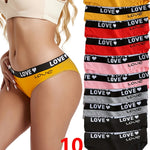 10-Pack Elegant Cotton Seamless Underwear for Women, Comfortable Knit Fabric, Solid Color with Heart & Letter Print Design