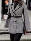 Houndstooth Print Double-breasted Blazer - Elegant Cape Sleeve Lapel Blazer - Polyester Blend - For Women - Suitable for Office & Work - Perfect Gift for Business Professionals