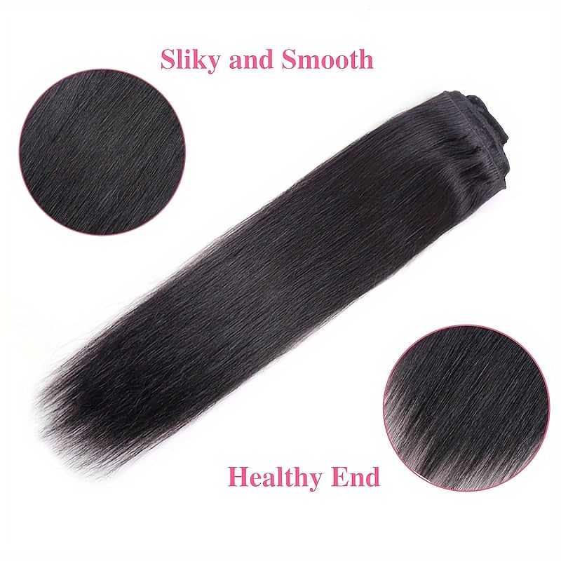 Straight Real Human Hair Clip In Hair Extensions 100% Unprocessed Virgin Human Hair Clip In Seamless Real Human Hair Clips Hair Accessories 8Pcs/Set With 18 Clips 120g