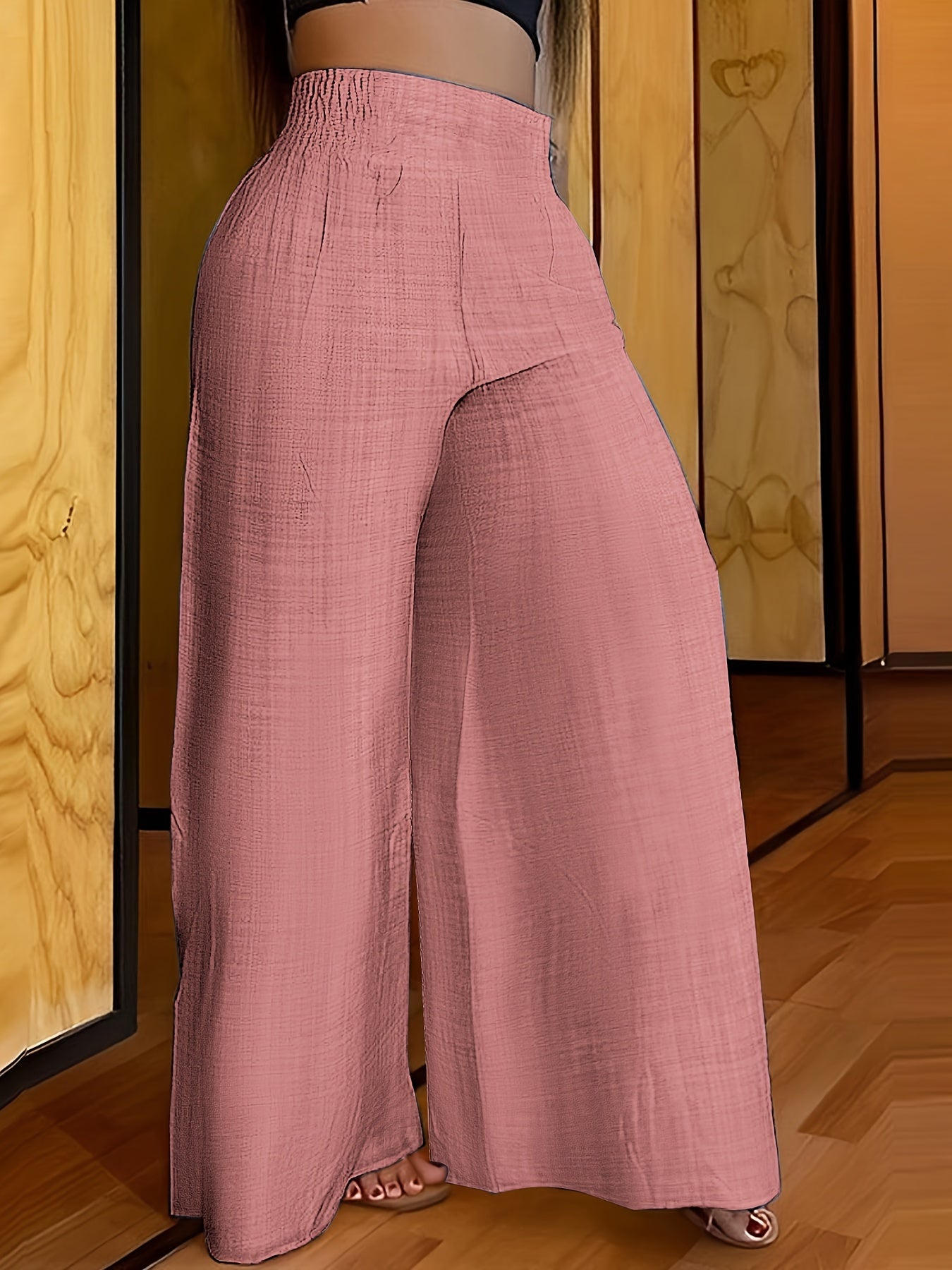 Solid Simple Palazzo Pants, Casual Wide Leg Elastic Waist Pants, Women's Clothing
