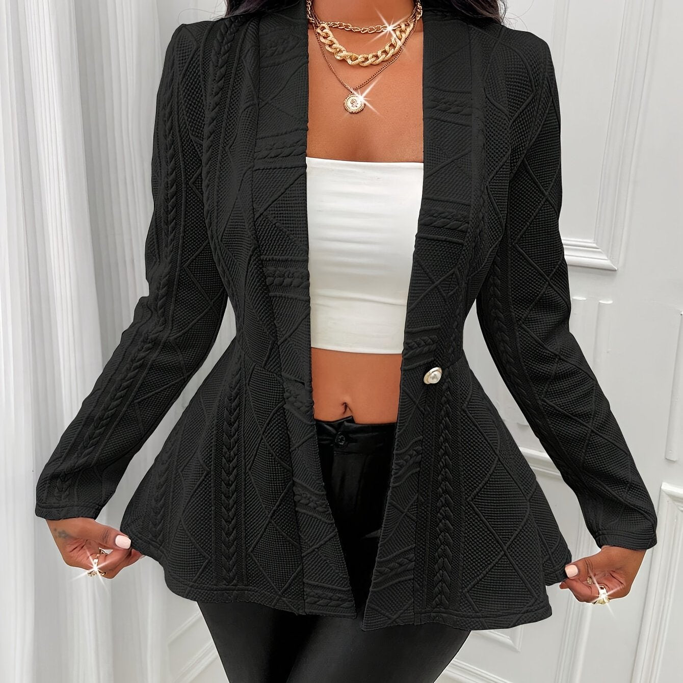 Slim Fit Single Breasted Peplum Blazer - Elegant Long Sleeve,  For Spring & Fall - Women's Clothing - Suitable for Work & Parties - Perfect Gift for Fashionable Women