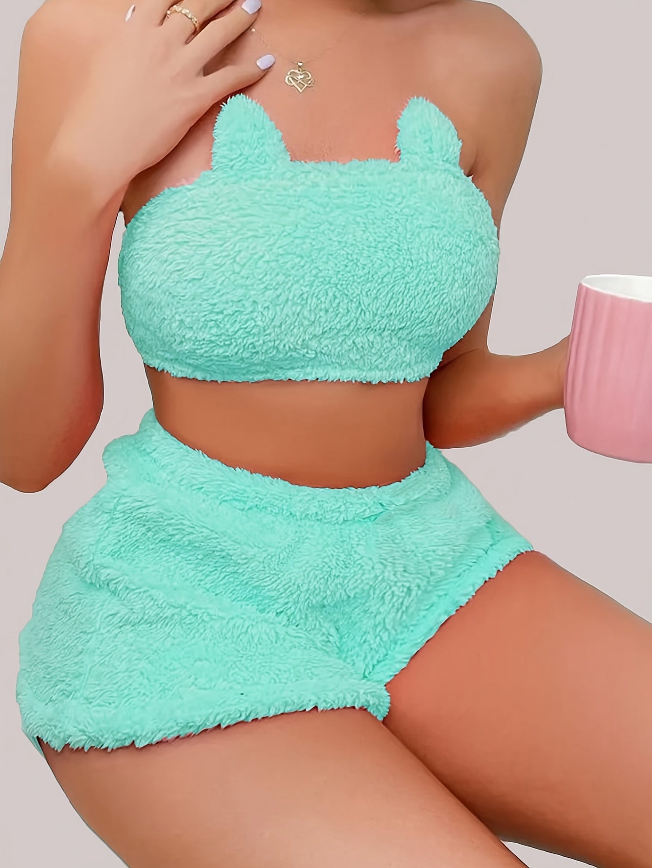 Plush Lounge Set - Sexy Solid Tube Crop Top & Elastic Shorts - Women's Fall & Winter Loungewear