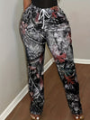 Chic Camo & Branch Print Skinny Pants for Women - Stretchy Polyester Blend, Machine Washable, Sexy High-Waist Design, European And American Style, Slimming