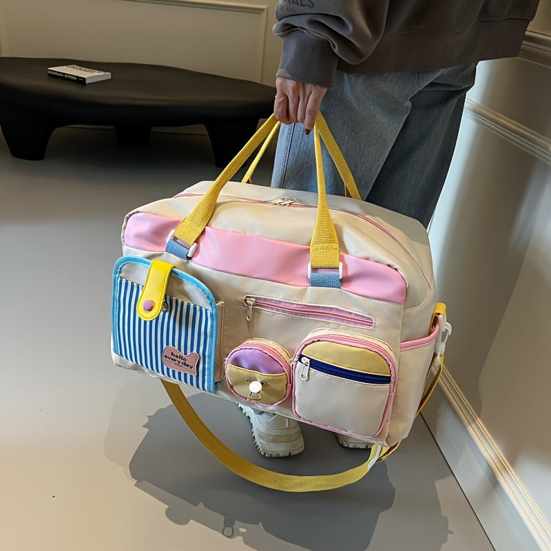 [Casual Travel Bag] Lightweight Dopamine Casual Travel Bag for Women - Gym Yoga Swim Fitness Duffel, Short Trip Business Trip Carry-On, Dry Clean, No Print Design