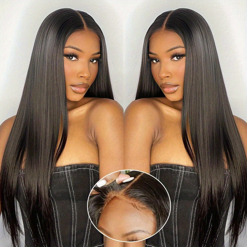 20 Inch Glueless Straight Human Hair Wig - 4x4 HD Lace Front Closure, Pre-Plucked and Pre-Cut, 180% Density, Ready to Wear, Natural Black, Soft and Silky Texture, Breathable Cap, Heat Resistant, Tangle-Free, Suitable for Dail