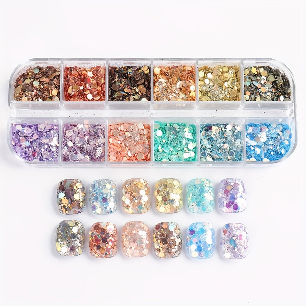 1 Box Holographic Hexagon Iridescent Nail Glitter Sequins - Mermaid Flakes Powder for Y2K Wedding Nail Art, Shiny Sparkly Sheets for Creative Manicures, Multi-Dimensional Colors (Pink, Blue, Green, Golden, Purple), Party Nail