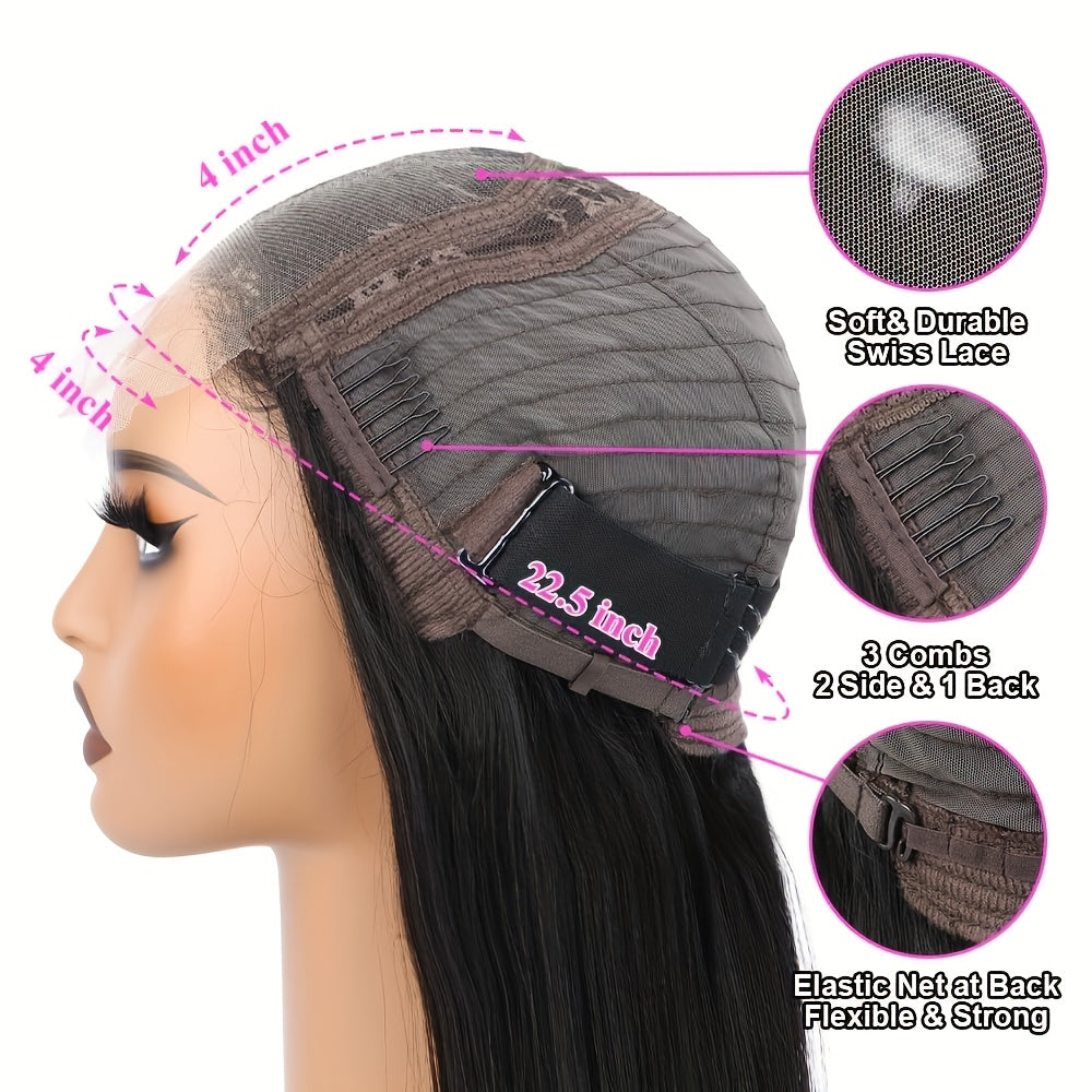 Body Wave Glueless Lace Front Wigs Human Hair Pre Plucked Brazilian 4*4 HD Lace Front Wigs Human Hair with Baby Hair Full Frontal Lace Wigs Human Hair for Women 200% Density Natural Black, Dress Up Hair, Cosplay Wig
