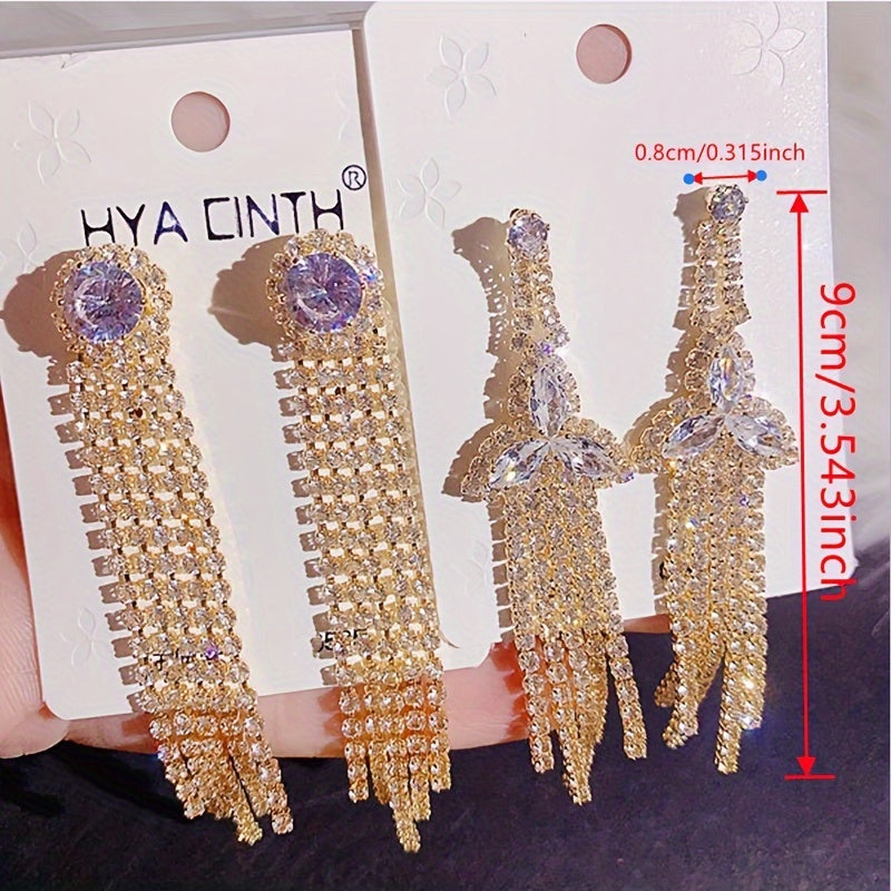 10 Pairs/ Lot Shiny Zircon Decor Dangle Earrings Simple Luxury Style Zinc Alloy Jewelry Gift For Friends