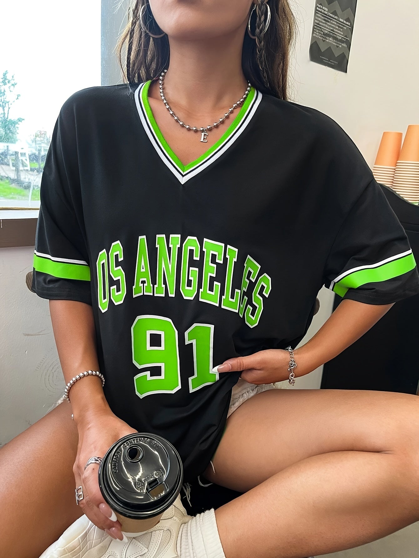 Women's Oversized Graphic Brooklyn Letter Short Sleeve Tee